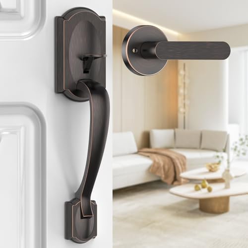 CalzibenoFront Door Handle Set Oil Rubbed Bronze Front Door Handle Set Easy Install Durable Stylish Door Handles