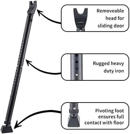 Durable Door Security Bar for Sliding patio Doors - Black