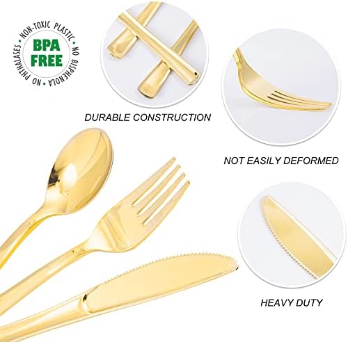 Luxurious Gold Plastic Flatware Set for Parties Events