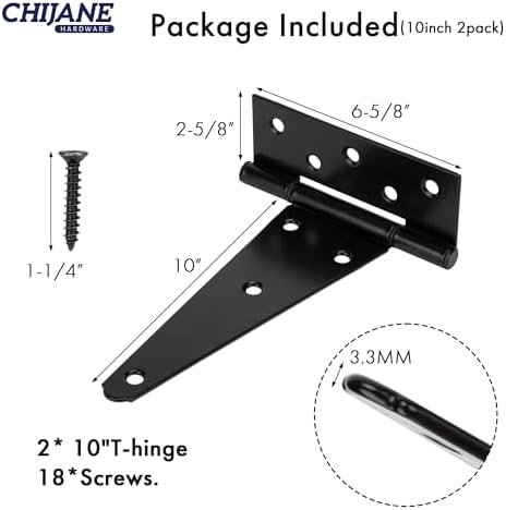 Durable 10-Inch T-Strap Shed Door Hinges Set for Outdoor Use