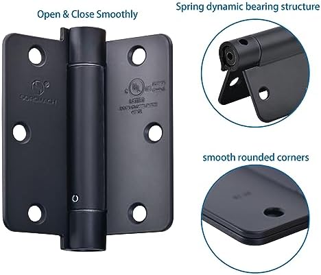Matte Black Hinges for Doors - Self-Closing Set of 3