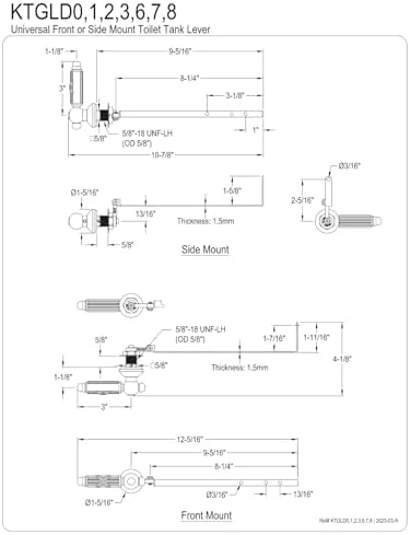 Kingston Brass Solid Brass Toilet Tank Lever FrontSide Mount