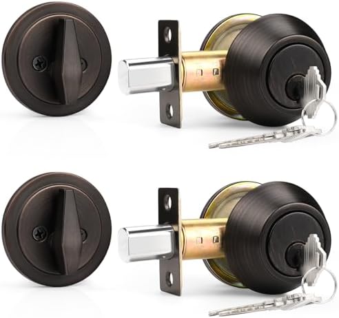 Probrico 2-Pack Keyed Alike Single Cylinder Deadbolts Oil Rubbed Bronze
