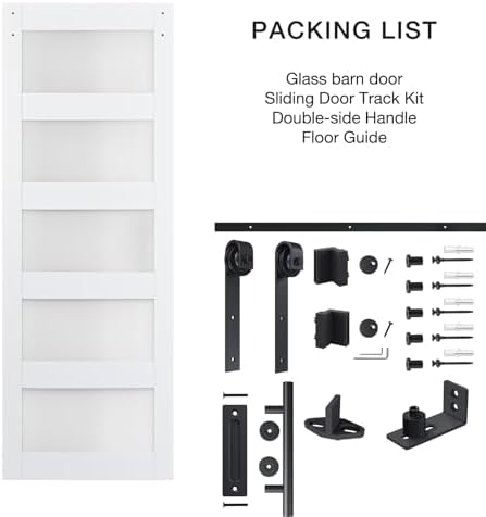 Luxury 5-Panel Barn Door Frosted Glass Waterproof and Easy to Install