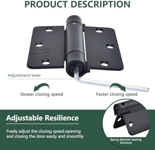 Matte Black Hinges for Doors - Self-Closing Set of 3