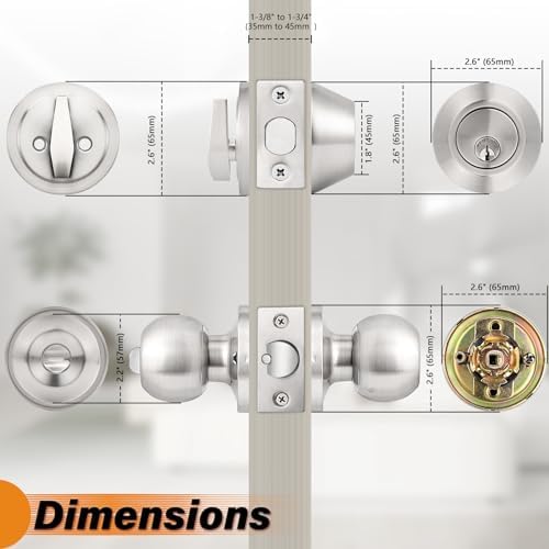 Probrico 3-Pack Door Knob Set with Deadbolts Keyed Alike 36 Keys
