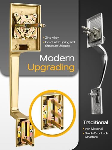 EHOMEWARE Gold Front Door Handle Set - Brass Heavy Duty Single Cylinder Deadbolt Combo