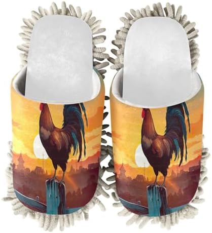 RunningBear White Rooster Sunset Mop Slippers for Wood Floor
