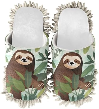 Runnin Bear White Leaves Sloth Mop Slippers