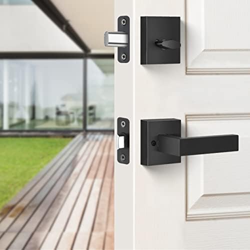 Voxmude Matte Black Front Door Handle Set with Deadbolt and Lever