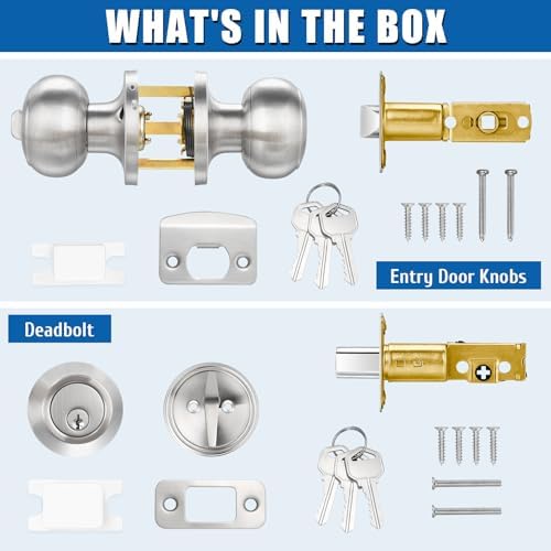 Sopoby 4 Sets Entry Door Knob and Single Cylinder Deadbolt Combo Set