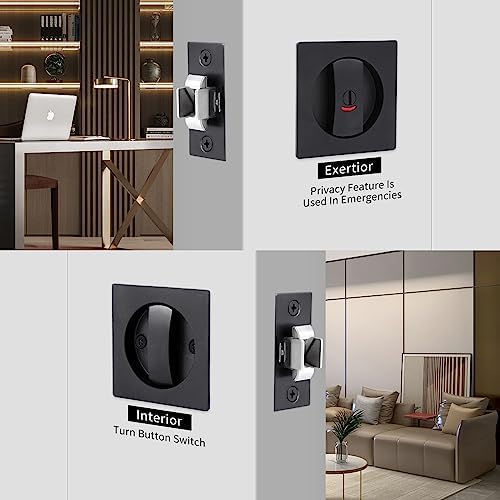 Secure Black Pocket Door Lock for Bedroom Bathroom
