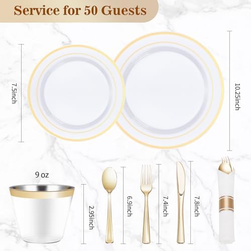 Elegant 50-Piece Gold Plastic Dinnerware Set