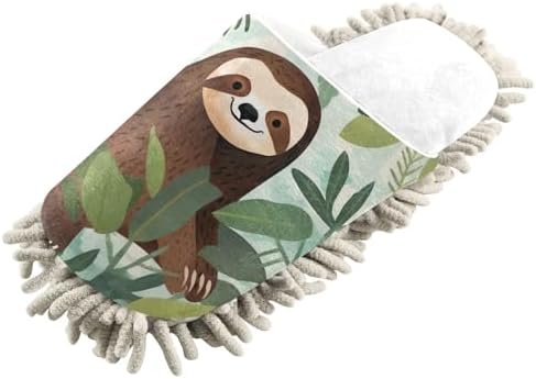 Runnin Bear White Leaves Sloth Mop Slippers
