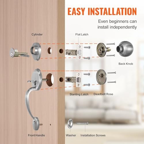 Adjustable Front Door Lock Set with SATIN Nickel Finish for EasyInstallation