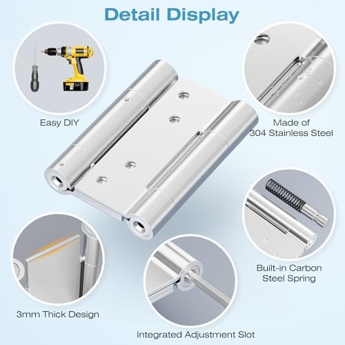 Ranbo 5-Inch DV304 vandal Resistant Door Hinge Set with Spring Adjustment