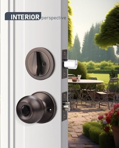 Brotima Entry Door Lockset 3-Piece Oil Rubbed Bronze Deadbolt Set With Keyed Knobs