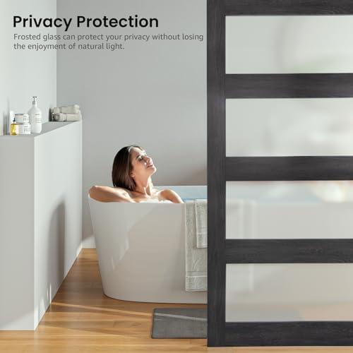 Alamedad 42x84 MDF White Barn Door with Frosted Glass and Handle Easy to Install