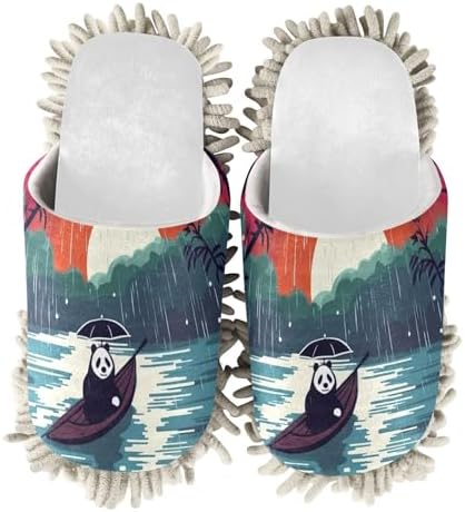 White Panda Raining cartoon mop slippers
