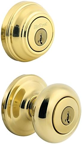 Kwikset Knob Deadbolt Combo with SmartKey Microban in Polished Brass