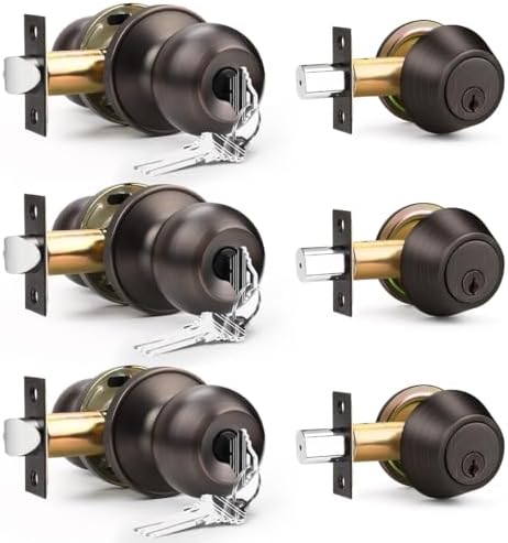 Brotima Entry Door Lockset 3-Piece Oil Rubbed Bronze Deadbolt Set With Keyed Knobs