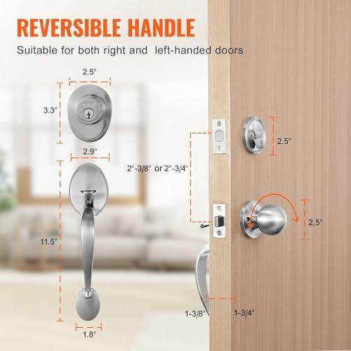 Adjustable Front Door Lock Set with SATIN Nickel Finish for EasyInstallation