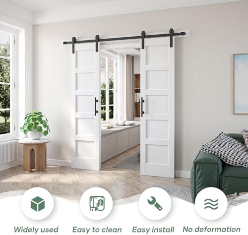 FREDBECK Double 21inx84in White Barn Door and 7FT Sliding Barn Door Hardware Kit