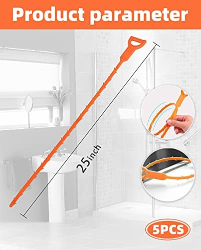 5 Pack 25-inch Drain Clog Remover Tool Kitchen Sink Bathroom Drain Cleaning Set
