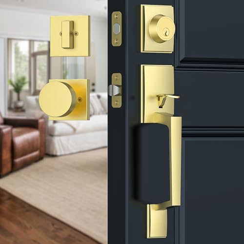 Premium Front Door Lock Set with Gold Knob and Modern Design
