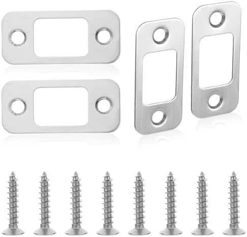Tucnoeu 4-Pack Stainless Steel Door Strike Plate with Screws Heavy-Duty Door Lock Replacement