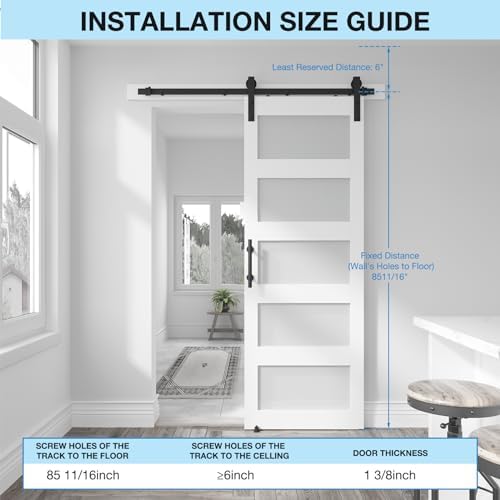 Luxury 5-Panel Barn Door Frosted Glass Waterproof and Easy to Install