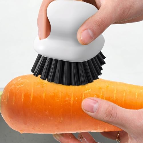 White Ergonomic Dish Brush with Handle for Kitchen Scrubbing