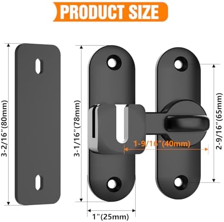 Barn Door Lock - Small 90180 Degree Black 1-Pack