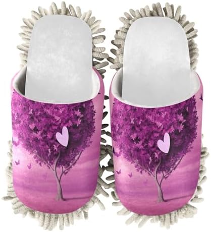 RunningBear White Purple Heart Tree Mop Slippers