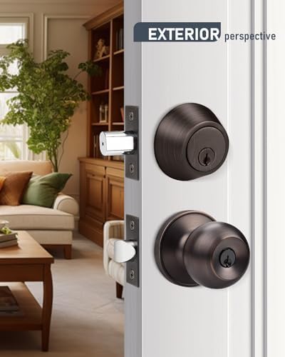 Brotima Entry Door Lockset 3-Piece Oil Rubbed Bronze Deadbolt Set With Keyed Knobs