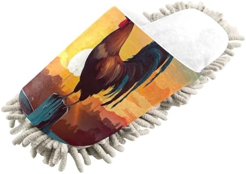 RunningBear White Rooster Sunset Mop Slippers for Wood Floor