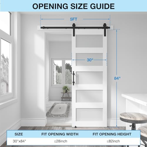 Luxury 5-Panel Barn Door Frosted Glass Waterproof and Easy to Install
