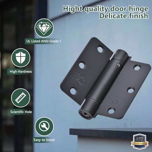 Matte Black Hinges for Doors - Self-Closing Set of 3