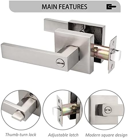 Probrico Privacy Door Lock Set 2-Pack No-Key Square Door Levers Room Bathroom Set SATIN NICKEll