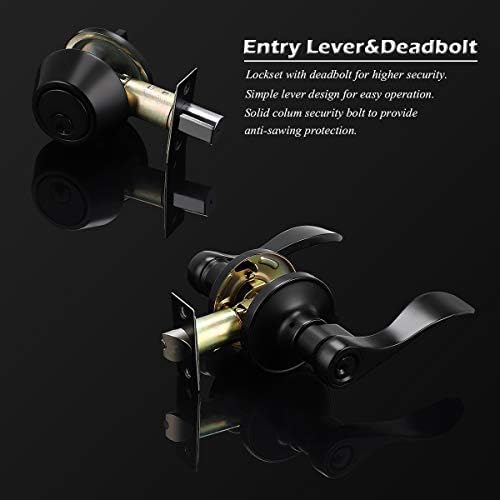 Gobrico Front Door Lever Lockset w Double Cylinder Black