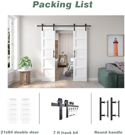FREDBECK Double 21inx84in White Barn Door and 7FT Sliding Barn Door Hardware Kit