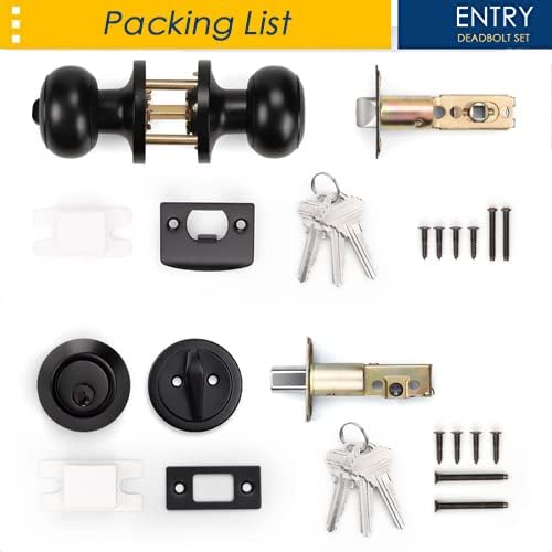 Sturdy 4-Pack Keyed Alike Entry Door Knobs with Single Cylinder Deadbolt Set for Exterior Security