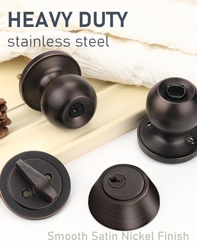 Brotima Entry Door Lockset 3-Piece Oil Rubbed Bronze Deadbolt Set With Keyed Knobs