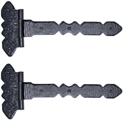 2 Pack 9 Inch Black Wrought Iron Hinges - Nuevo Leon Series