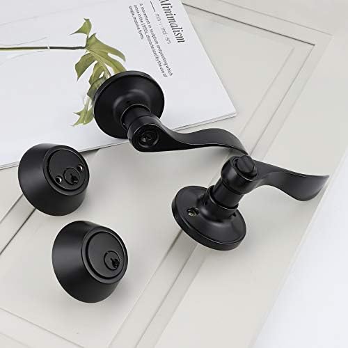 Gobrico Front Door Lever Lockset w Double Cylinder Black