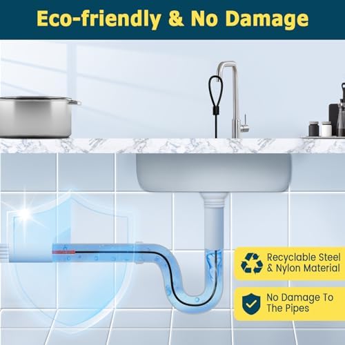 DrainSoon 30-Inch Metal Drain Snake Hair Clog Remover Anti-Break Tool with nylon Coating Safe for Pipes 5-Pack