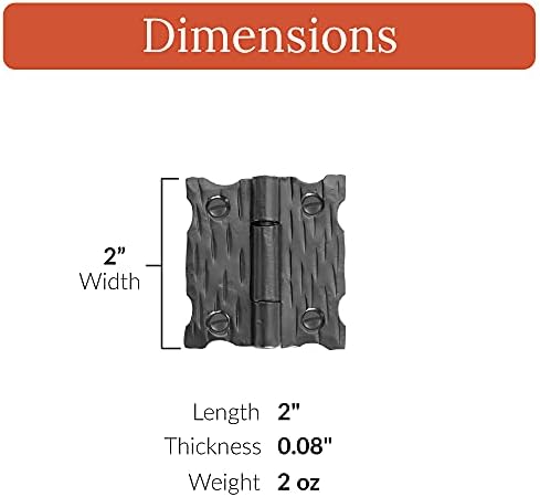 2-Piece 2-Inch Black Wrought Iron Door Hinges - Decorative Farmhouse Hinges for Barn Doors and Shutter Feet