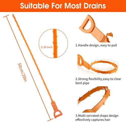Huryfox Drain Clog Remover - 6-Pack 20-Inch Drains Pipes - No-Hassle Hair Catcher _affordable_drain_cleaner