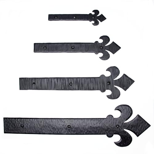 4 Pack 16 Inch Black Fleur De Lis Faux Strap Hinges