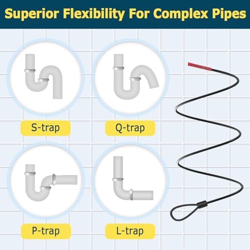 DrainSoon 30-Inch Metal Drain Snake Hair Clog Remover Anti-Break Tool with nylon Coating Safe for Pipes 5-Pack